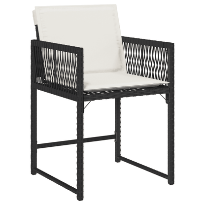 Set da Pranzo da Giardino 15 pz con Cuscini Nero in Polyrattan