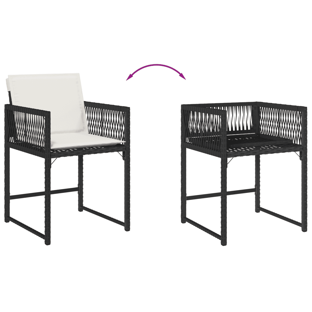 Set da Pranzo da Giardino 9 pz con Cuscini Nero in Polyrattan