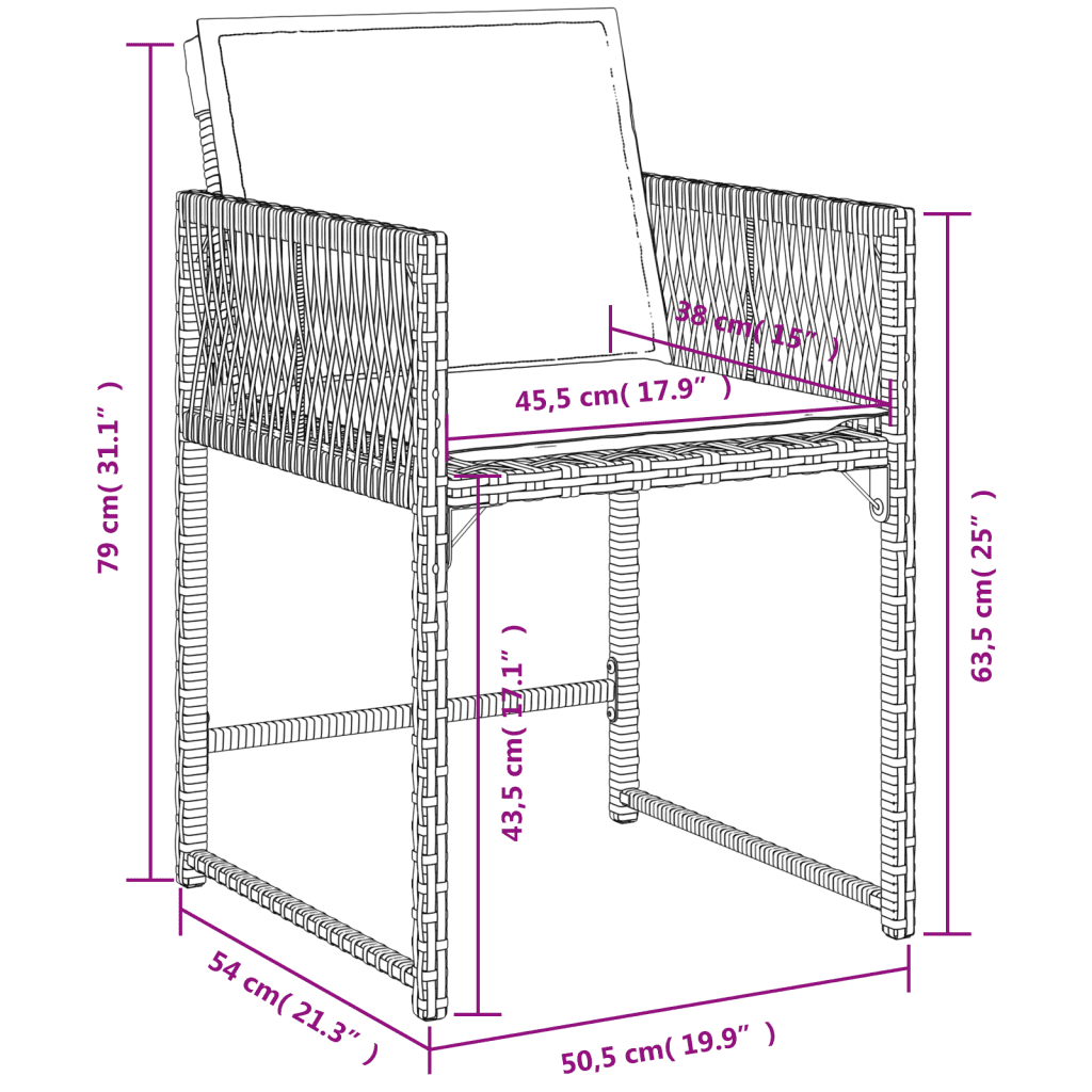 Set da Pranzo da Giardino 9 pz con Cuscini in Polyrattan Grigio