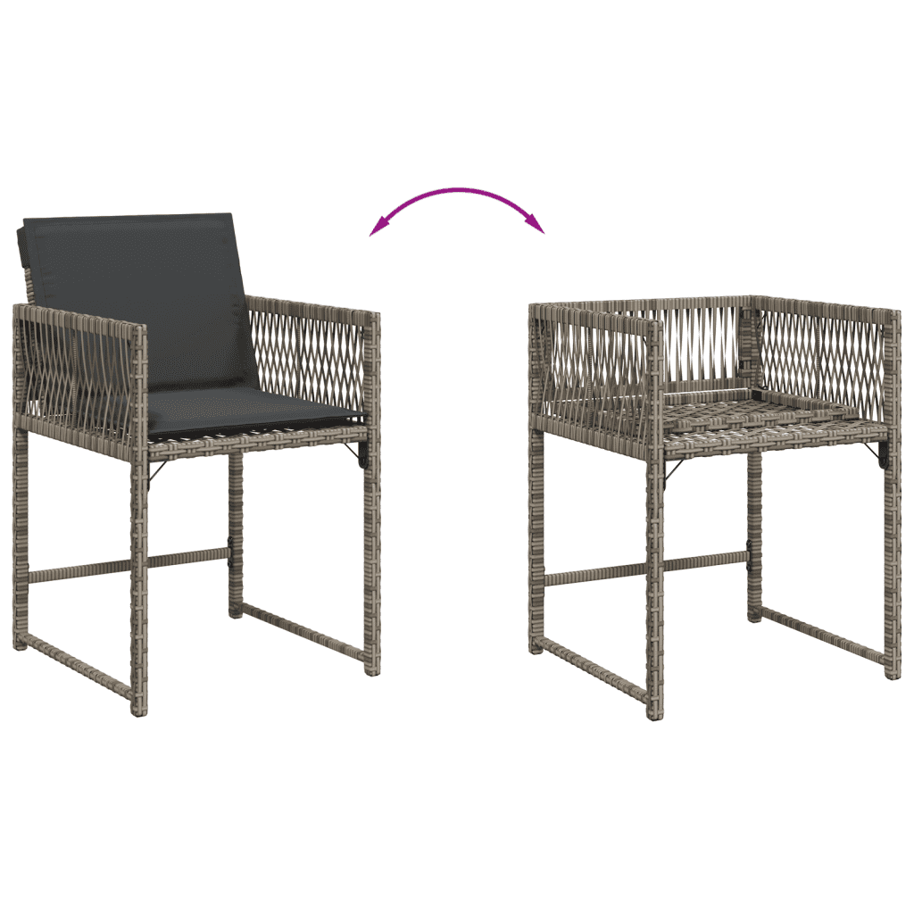 Set da Pranzo da Giardino 9 pz con Cuscini in Polyrattan Grigio