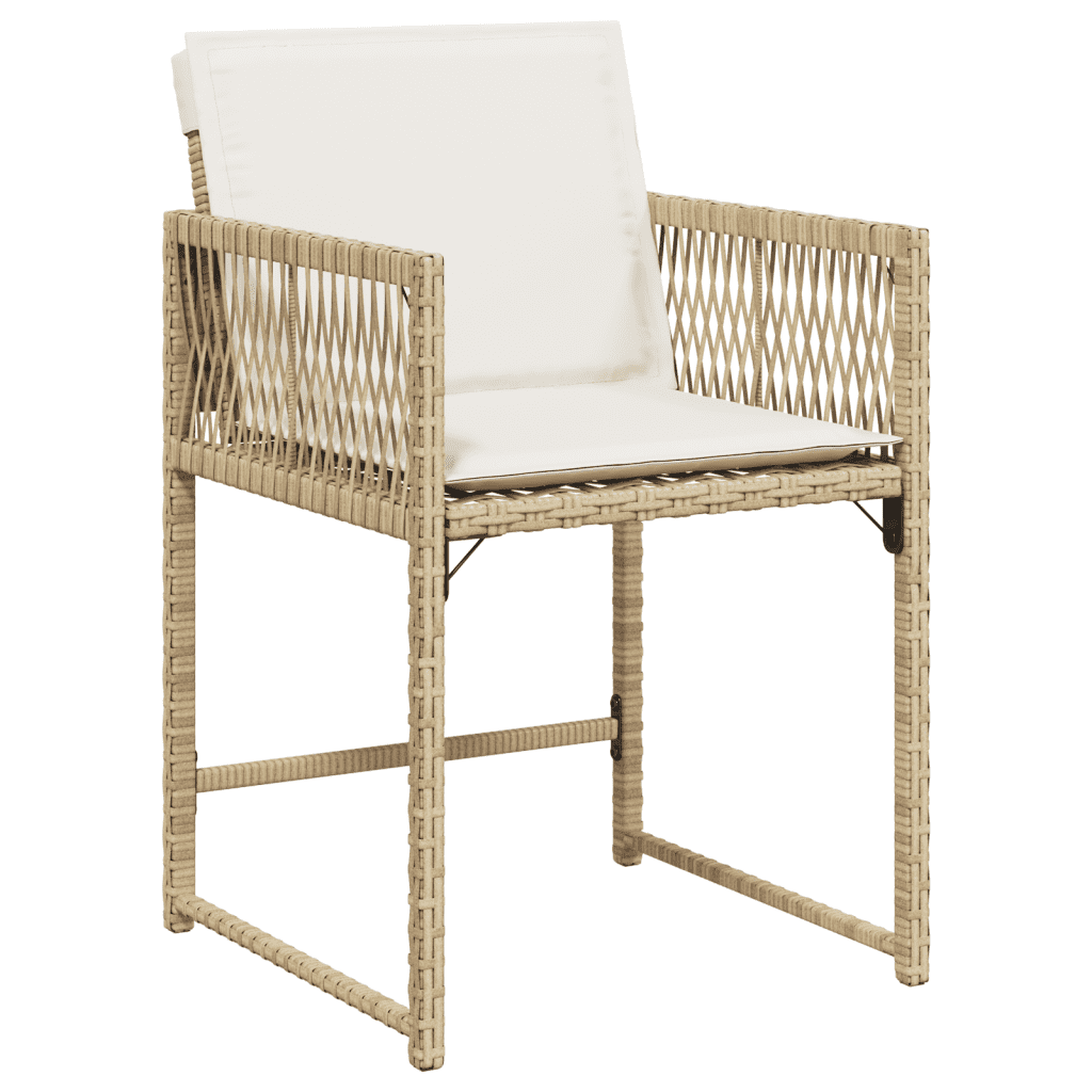 Set da Pranzo da Giardino 9 pz con Cuscini Beige in Polyrattan
