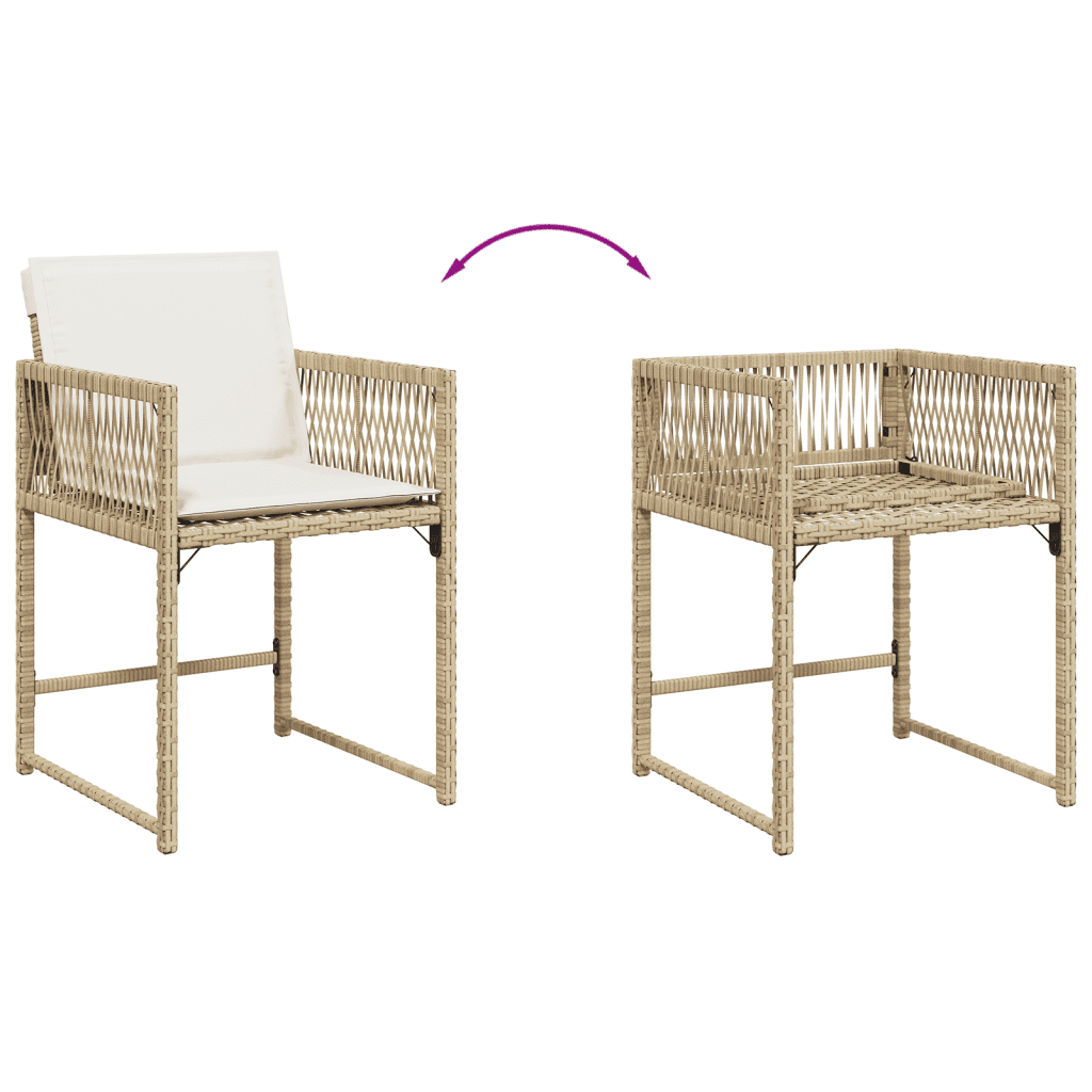 Set da Pranzo da Giardino 9 pz con Cuscini Beige in Polyrattan