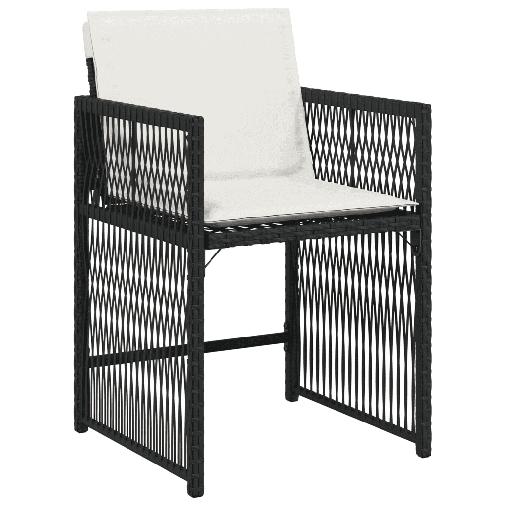 Set da Pranzo da Giardino 9 pz con Cuscini Nero in Polyrattan