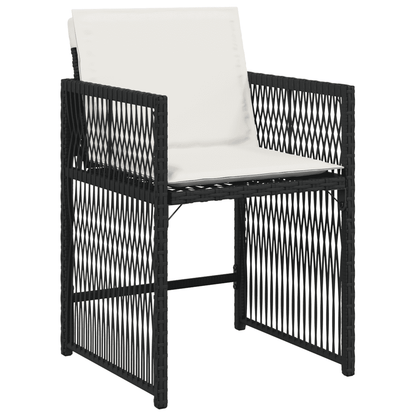 Set da Pranzo da Giardino 13pz con Cuscini Nero in Polyrattan