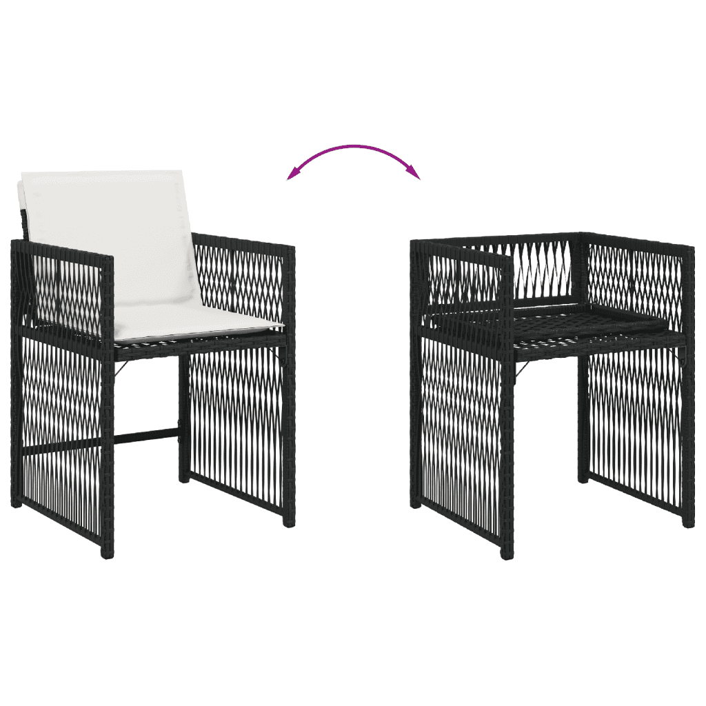 Set da Pranzo da Giardino 11 pz con Cuscini in Polyrattan Nero