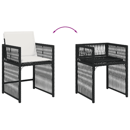Set da Pranzo da Giardino 7 pz Nero con Cuscini in Polyrattan