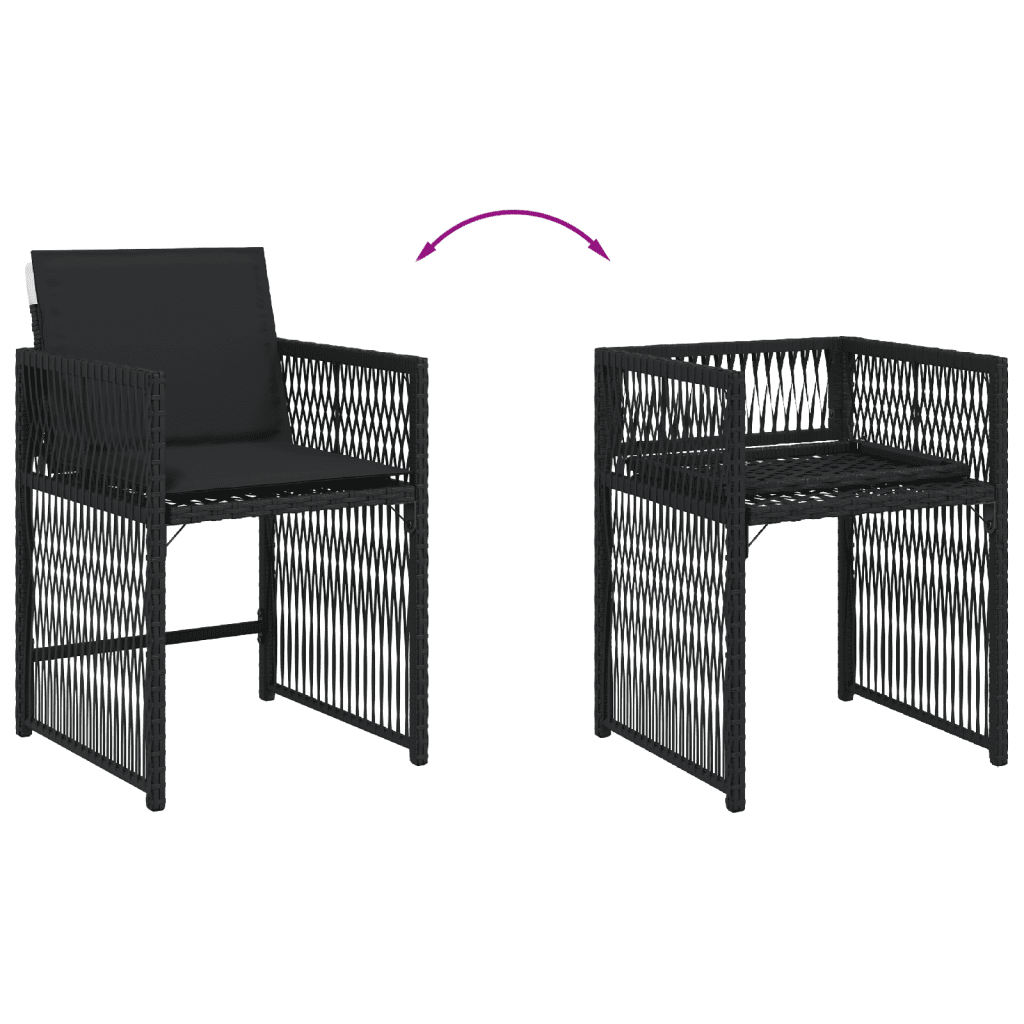 Set da Pranzo da Giardino 5 pz Nero con Cuscini in Polyrattan