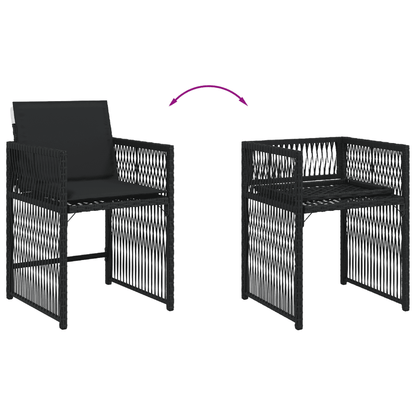Set da Pranzo da Giardino 13pz con Cuscini Nero in Polyrattan
