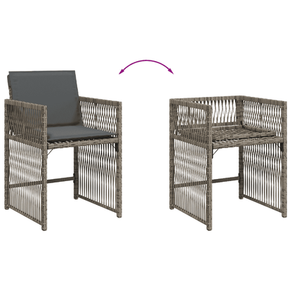 Set da Pranzo da Giardino 7 pz con Cuscini in Polyrattan Grigio