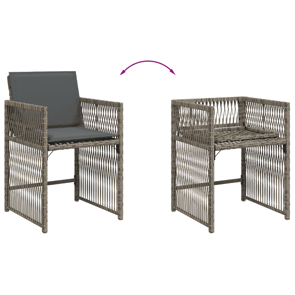 Set da Pranzo da Giardino 11pz con Cuscini in Polyrattan Grigio