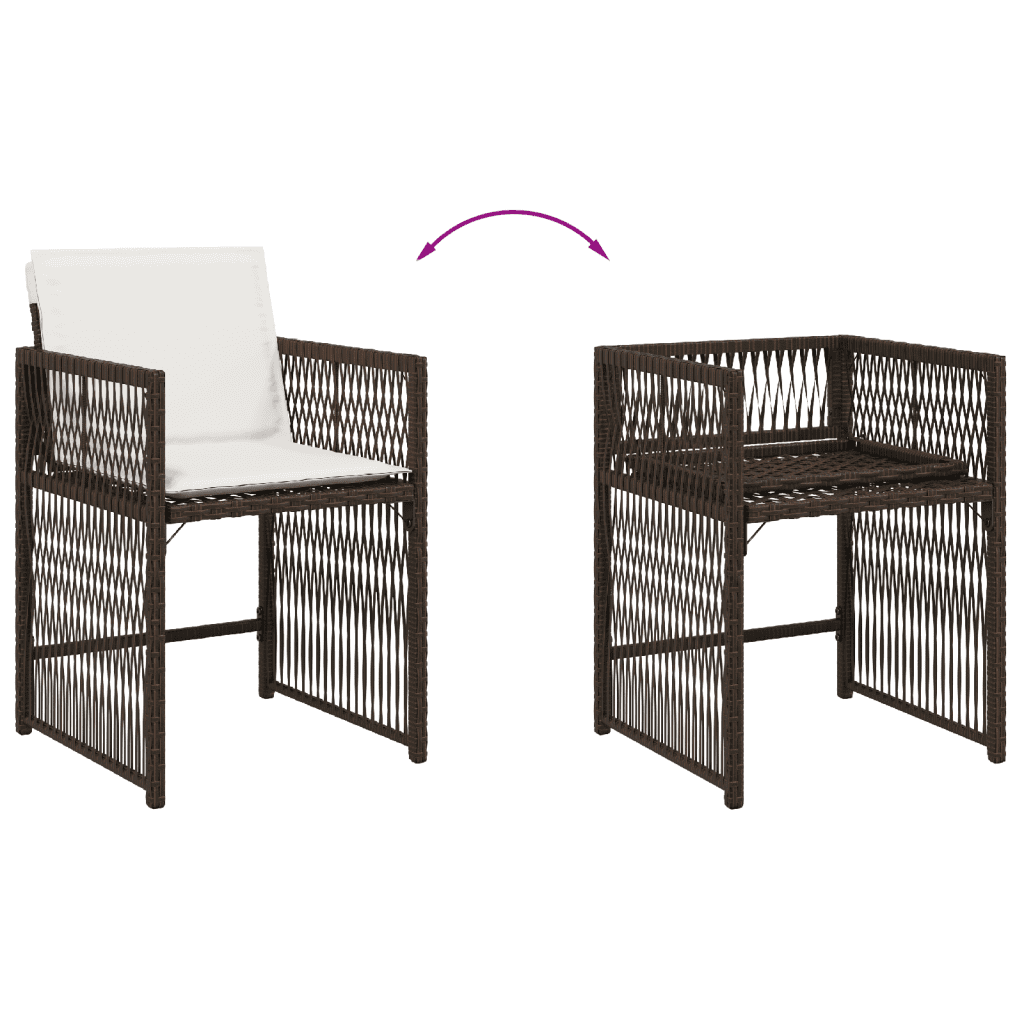 Set da Pranzo da Giardino 7pz con Cuscini in Polyrattan Marrone