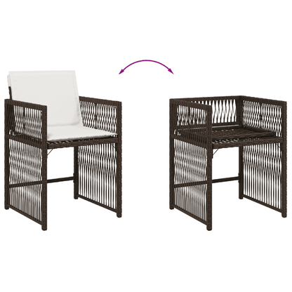 Set da Pranzo da Giardino 7pz con Cuscini in Polyrattan Marrone