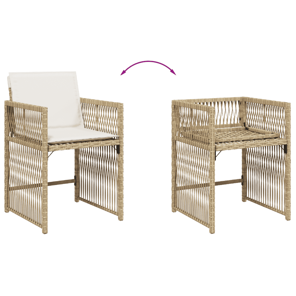 Set da Pranzo da Giardino 13 pz con Cuscini Beige in Polyrattan