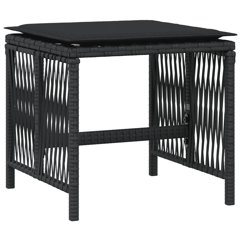 Set da Pranzo da Giardino 15 pz con Cuscini Nero in Polyrattan