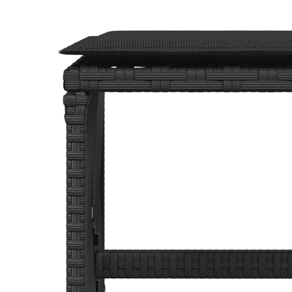 Set da Pranzo da Giardino 9 pz con Cuscini Nero in Polyrattan