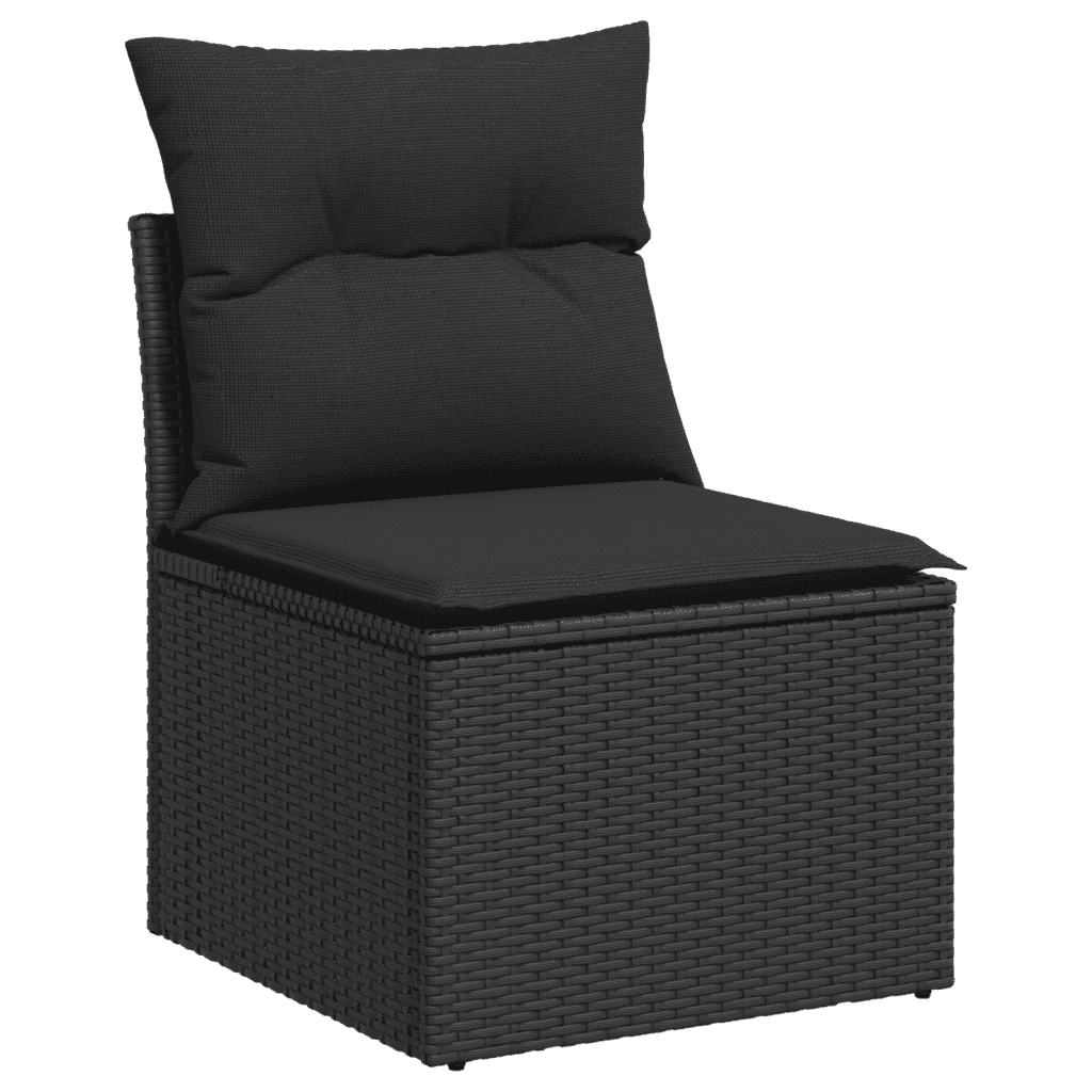 Set Divani da Giardino 3 pz con Cuscini in Polyrattan Nero