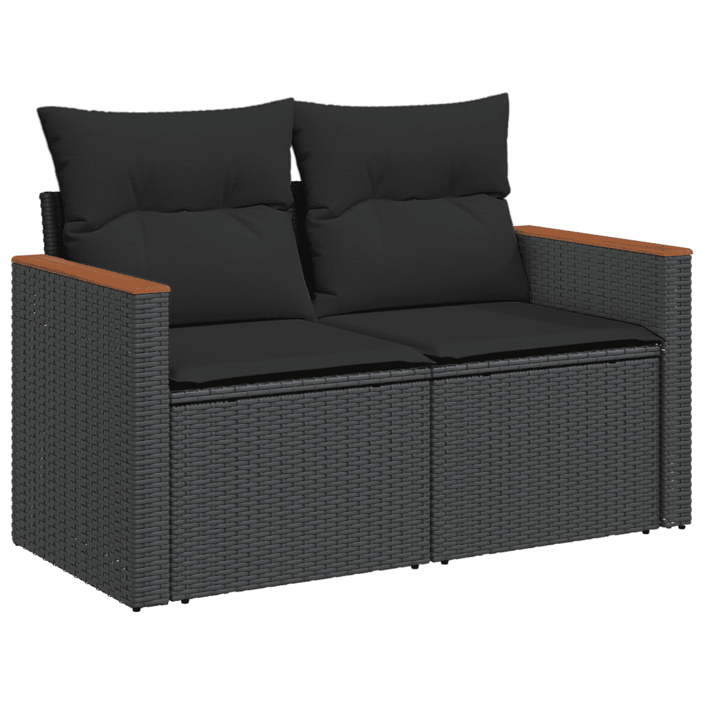 Set Divani da Giardino 9 pz con Cuscini Nero in Polyrattan | homemem39