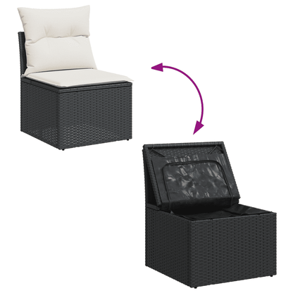 Set Divani da Giardino 3 pz con Cuscini in Polyrattan Nero