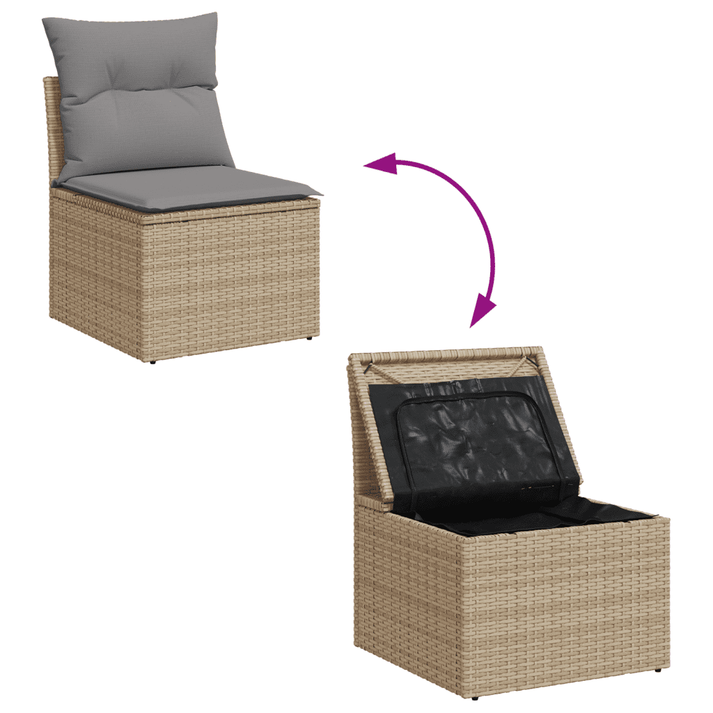 Set Divano da Giardino 9 pz con Cuscini Beige in Polyrattan