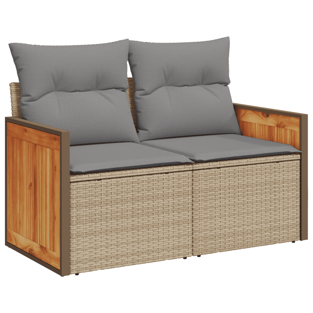Set Divani da Giardino 14pz con Cuscini in Polyrattan Beige