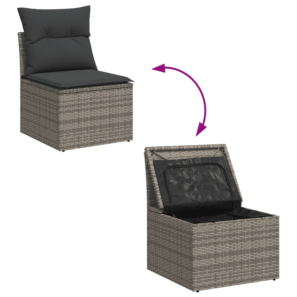 Set Divano da Giardino 9 pz con Cuscini Grigio in Polyrattan