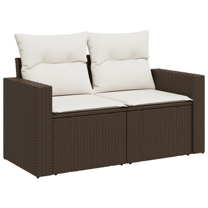 Set Divano da Giardino 4 pz con Cuscini Marrone in Polyrattan