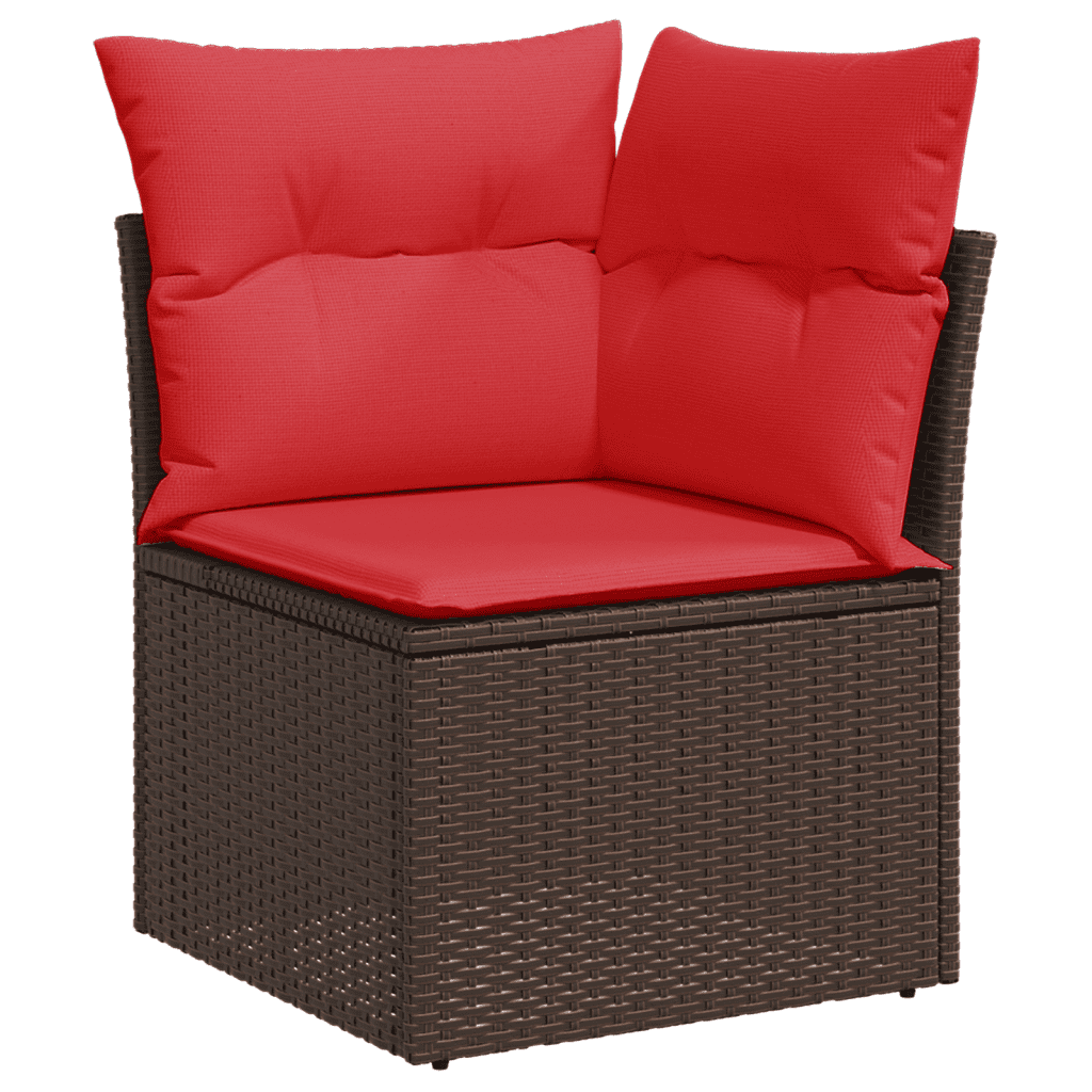 Set Divani da Giardino 7 pz con Cuscini Marrone in Polyrattan