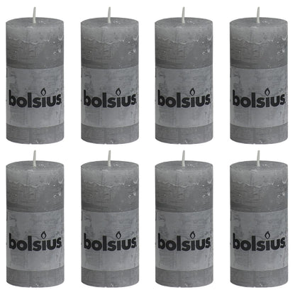 Bolsius Candele Rustiche Moccoli 8 pz 100x50 mm Grigio Chiaro