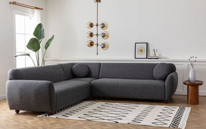 Divano Angolare in Legno di Faggio con Rivestimento in Velluto Grigio Chiaro