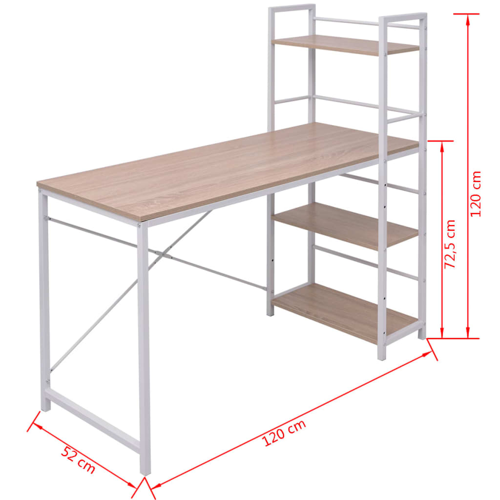 Scrivania con Libreria a 4 Livelli Rovere | homemem39