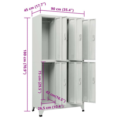 Armadietto a Chiave con 6 Scomparti in Acciaio 90x45x180 cm