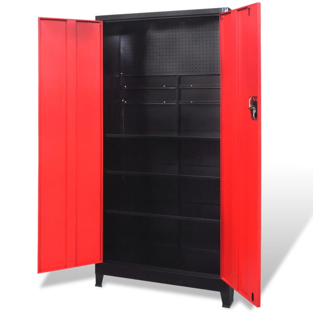 Armadio Portautensili 2 Ante Acciaio 90x40x180 cm Nero e Rosso | homemem39