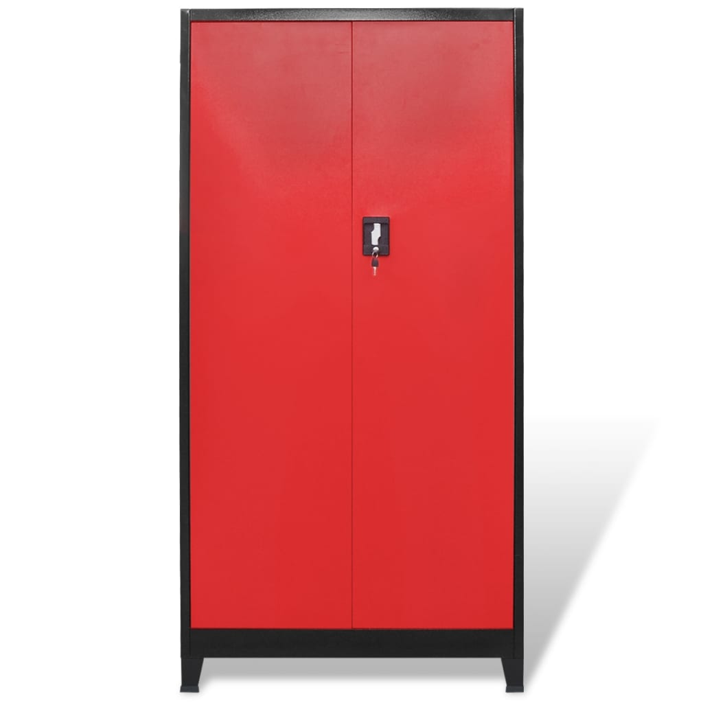 Armadio Portautensili 2 Ante Acciaio 90x40x180 cm Nero e Rosso | homemem39
