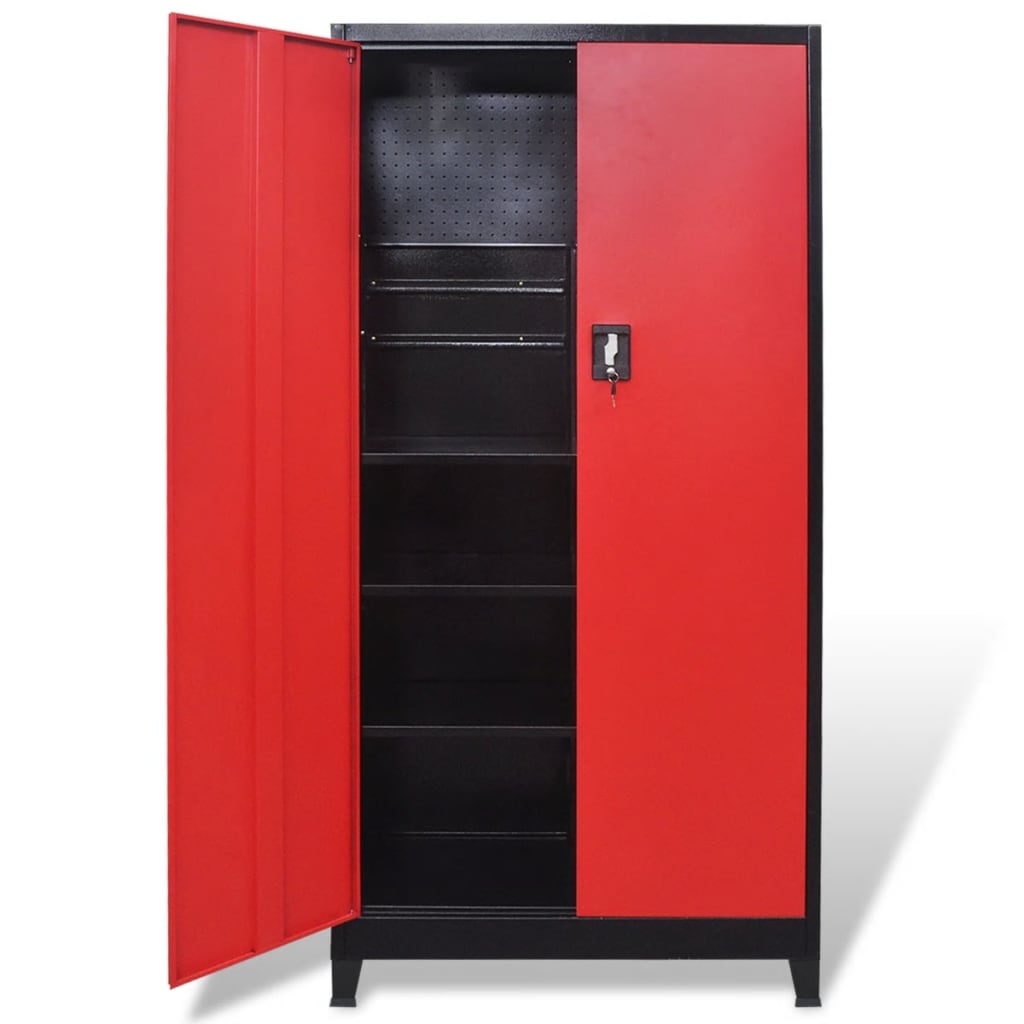 Armadio Portautensili 2 Ante Acciaio 90x40x180 cm Nero e Rosso | homemem39