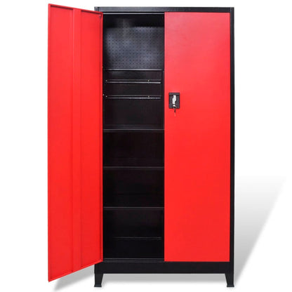 Armadio Portautensili 2 Ante Acciaio 90x40x180 cm Nero e Rosso | homemem39