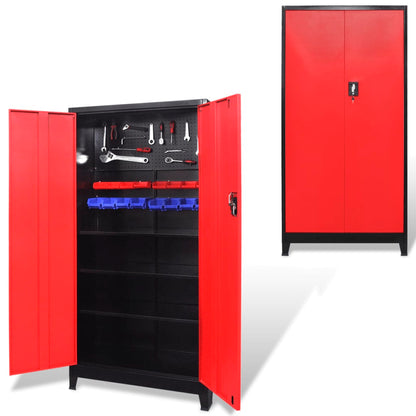 Armadio Portautensili 2 Ante Acciaio 90x40x180 cm Nero e Rosso | homemem39