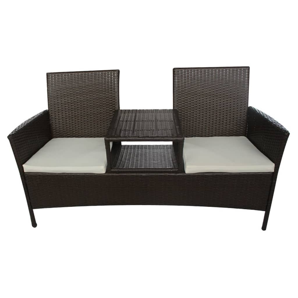 Divano da Giardino a 2 Posti con Tavolino in Polyrattan Marrone | homemem39