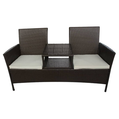 Divano da Giardino a 2 Posti con Tavolino in Polyrattan Marrone | homemem39