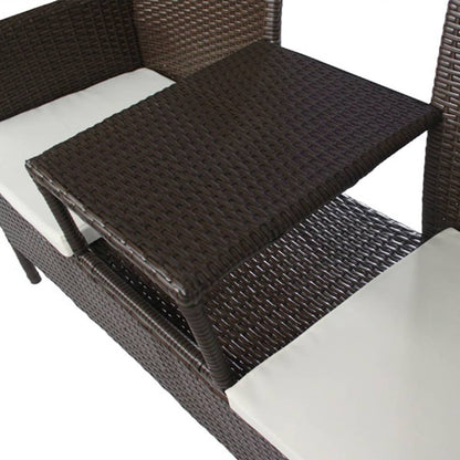Divano da Giardino a 2 Posti con Tavolino in Polyrattan Marrone | homemem39