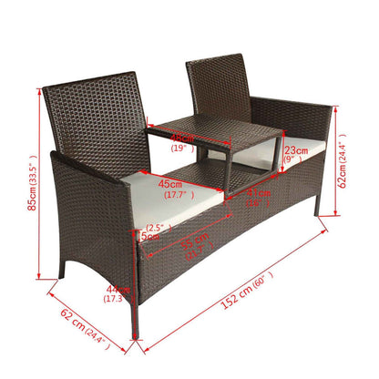 Divano da Giardino a 2 Posti con Tavolino in Polyrattan Marrone | homemem39