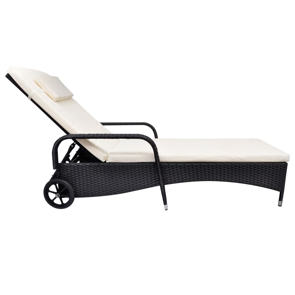 Lettino Prendisole con Ruote in Polyrattan Nero