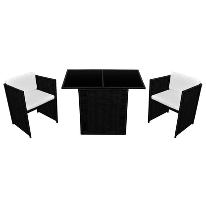 Set da Bistrot 3 pz con Cuscini in Polyrattan Nero - homemem39