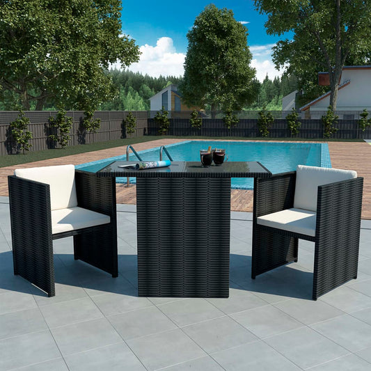 Set da Bistrot 3 pz con Cuscini in Polyrattan Nero - homemem39