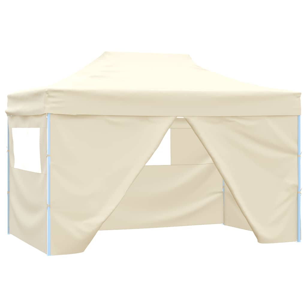 Tenda Pieghevole Pop-Up 4 Pareti Laterali 3x4,5 m Bianco Crema