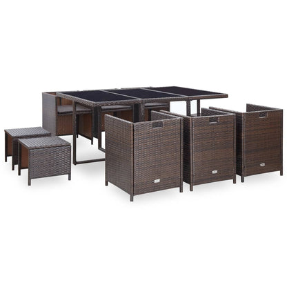 Set da Pranzo da Giardino 11 pz con Cuscini Polyrattan Marrone | homemem39