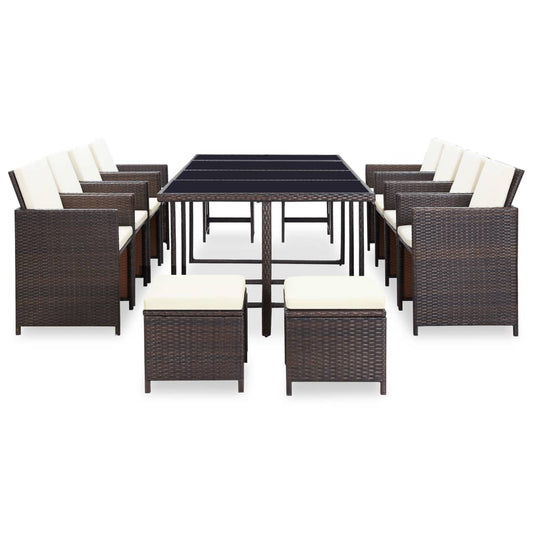 Set da Pranzo da Giardino 13 pz con Cuscini Polyrattan Marrone - homemem39