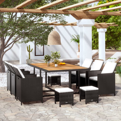 Set da Pranzo da Giardino 11 pz Polyrattan e Legno Acacia Nero