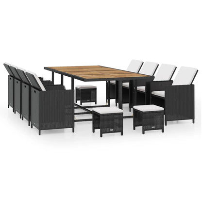 Set da Pranzo da Giardino 13 pz Polyrattan e Legno Acacia Nero | homemem39