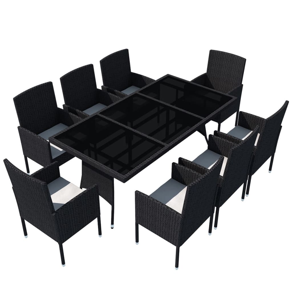 Set da Pranzo da Giardino 9 pz con Cuscini in Polyrattan Nero - homemem39