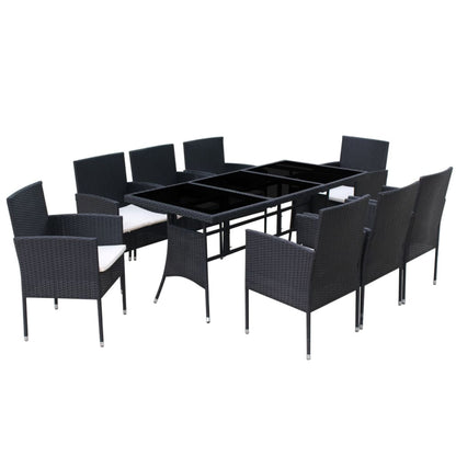 Set da Pranzo da Giardino 9 pz con Cuscini in Polyrattan Nero - homemem39
